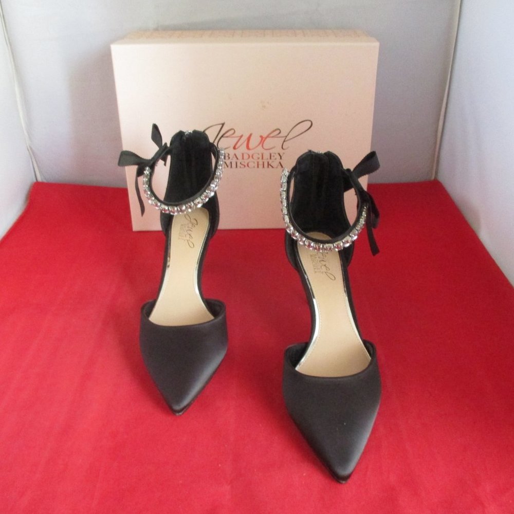 JEWEL BADGLEY MISCHKA Jaycee Evening Pump - US Size 7 1/2 - Black Satin - #822 - Picture 4 of 15